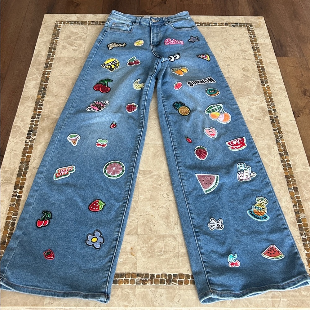 MUY MUY Fancy Collection‎ Denim Jeans with Colorful Patches Women’s Size XS